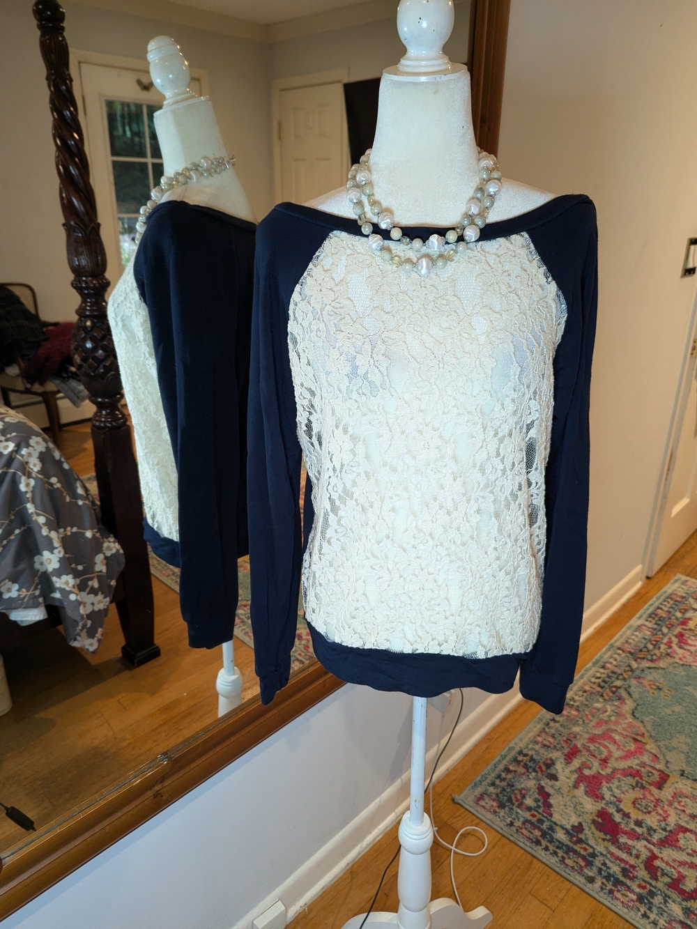 Bordeaux Navy and Cream Lace Raglan Sweatshirt